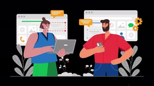 People Collaborating with Digital Devices and Web Interface