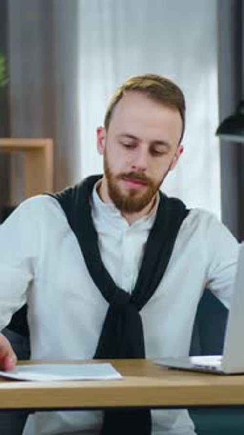 Remote Work From Home Concept Where Goodlooking Man Office Manager Working with Financial Documents