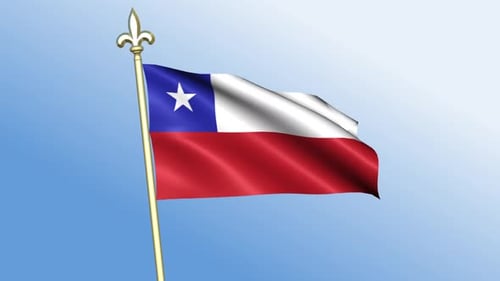 Waving Flag of Chile Animation with Golden Pole