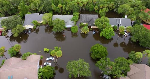 Flooding in Florida Caused By Tropical Storm From Hurricane Rainfall Suburb Houses in Residential
