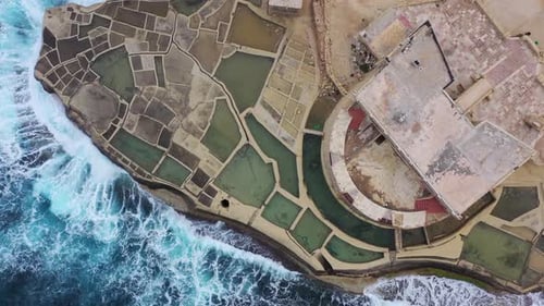 Aerial view of Salt Pans and building, Malta.