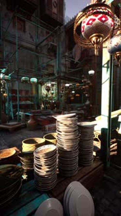 Stack of Plates in Old Oriental Market
