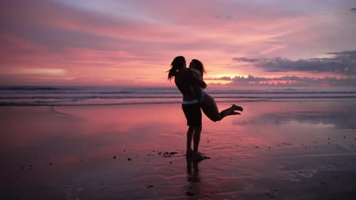 Couple Of People In Love At Sea Beach Or Man And Woman Together At Ocean Water