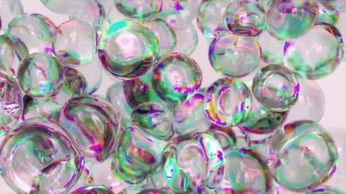 Abstract Concept : les bulles arc-en-ciel en gel se déplacent de façon chaotique sur un fond clair Splash Transparent Shell
