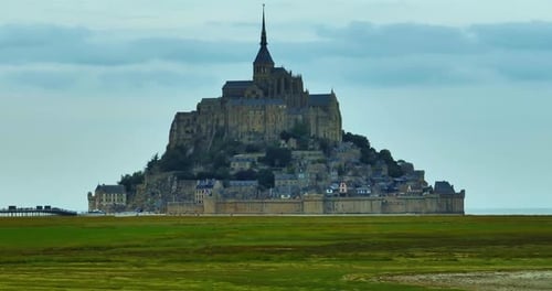 Aerial View of Amazing Mont Saint Michel Castle Fly Over Mont SaintMichel One of Europe's Most
