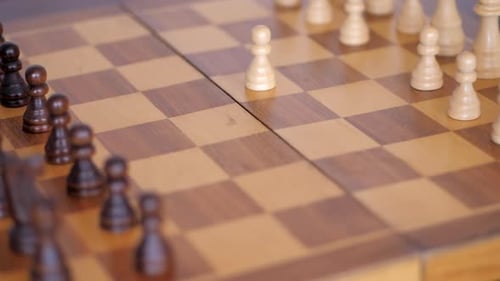 Yuriy Chess pieces. Chess board from hard strategy logic game.