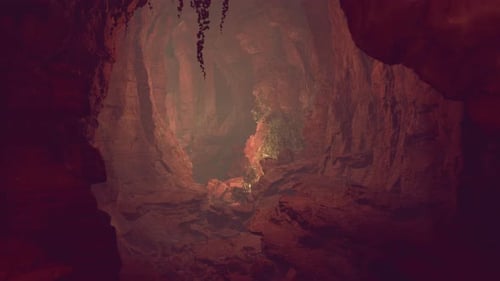 A Mystical Cave with a Natural Rock Formation Surrounded By Lush Trees