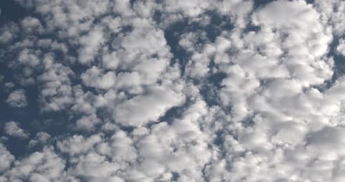 Small puffy white clouds building up and passing overhead, time lapse