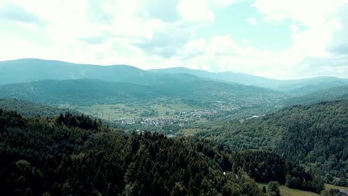 Aerial shot of stunning village located in mountains