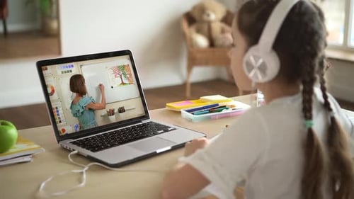Child Learning Art Online at Home