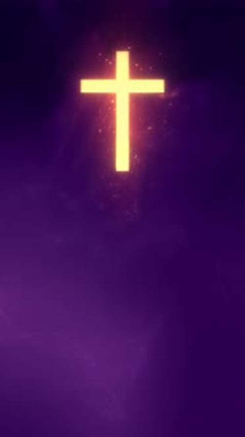 Holy Christian Cross on Vertical Violet Purple Particle Loop Background