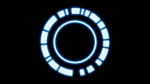 Destaca los trazos y anillos de neón azul del elemento HUD que giran, renderizan 3D en bucle sin interrupciones. Carga de pantalla