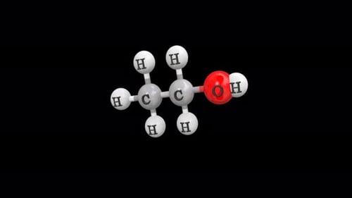 Molecular model illustrating ethanol dehydration chemical reaction