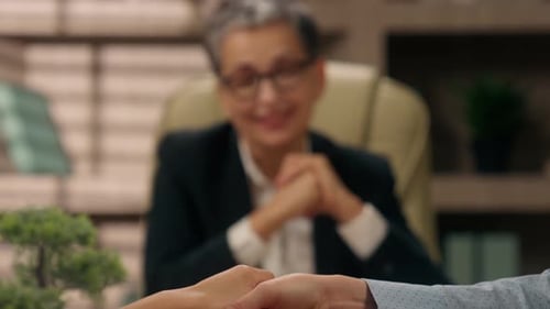 Caucasian Businesswoman Woman Female Office Business Deal Shaking Hands Agreement Contract Director