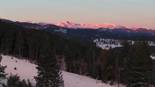 Pink red Mount Blue Sky Evans 14er Evergreen Meadows Conifer Colorado aerial drone golden cold sunri