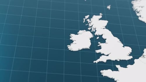 Destaque con azul el mapa 3D de Irlanda con puntero rodeado de otros países en blanco