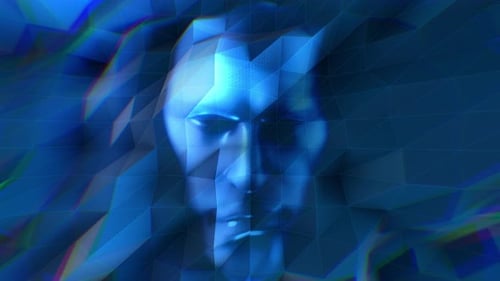 Blue Polygon Pulsing Ai Face