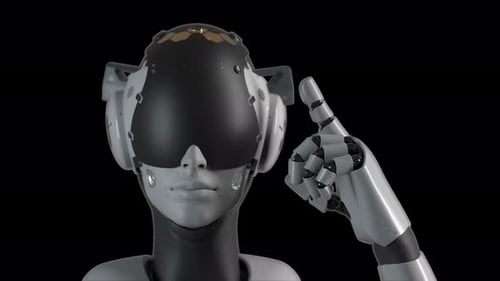 portrait of a robot that has a critical error. has an alpha channel