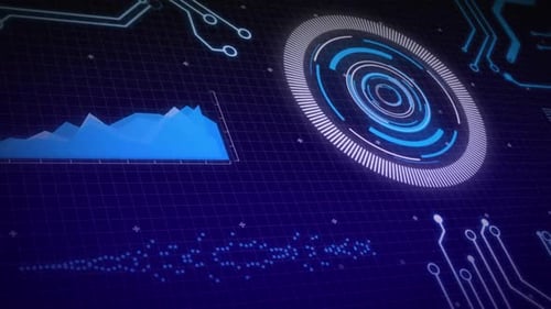 Animation of scope scanning, processor elements and data processing over grid