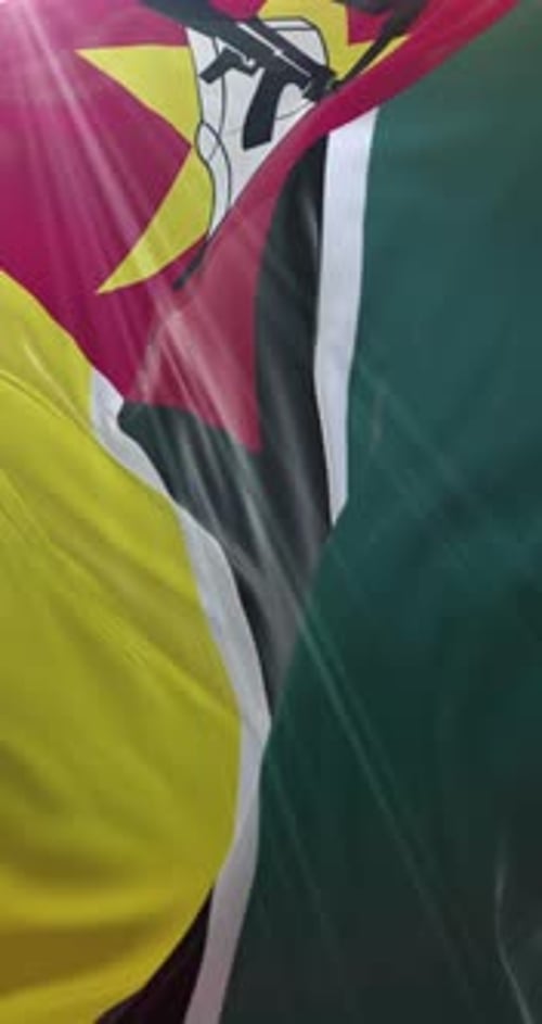 National Flag of Mozambique Waving in Realistic Vertical Animation