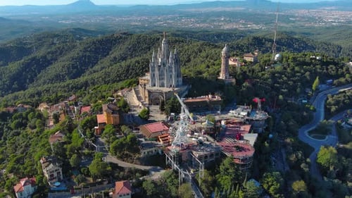 Tibidabo mountain, aerial view of Barcelona city, Catalonia, Spain