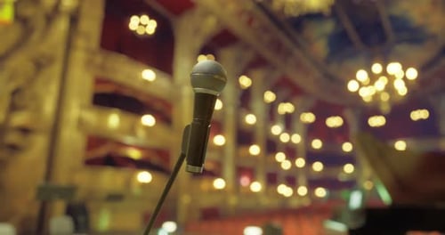 Live Performance at a Historic Theater with a Microphone Focused in View