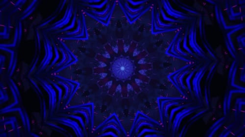 Blue and purple abstract background with star in the center. Kaleidoscope VJ loop