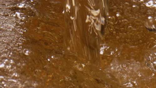 Schaumgefäß mit sprudelndem Apfelwein, Nahaufnahme. Alkoholgetränk spritzt im Glas. Frisches Rauschmittel