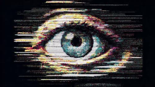 Dynamic eye animations reveal intricate details with captivating digital glitch effects.