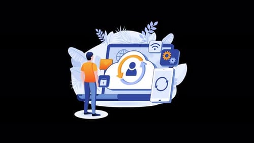 Person interacting with technology for data management