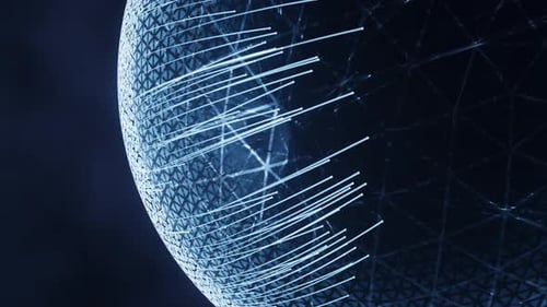 Glowing Futuristic Sphere Emitting Digital Connection Lines Animation