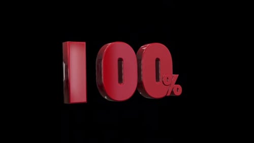 Rotating 3D Red 100 Percent Number Animation
