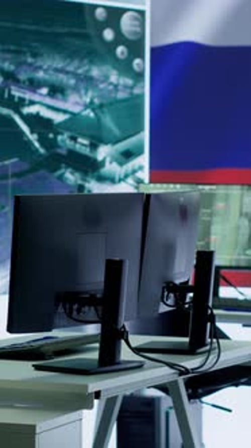 Empty Workplace with Multiple Monitors in Vertical Video