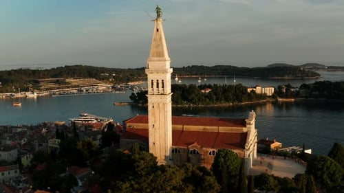 Church Of St. Euphemia In Historic Part Of Rovinj, Croatia With Sweeping Overview From Its Bell Towe