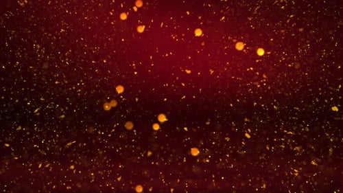 Golden Sparkling Particles Seamless Loop on Red Background