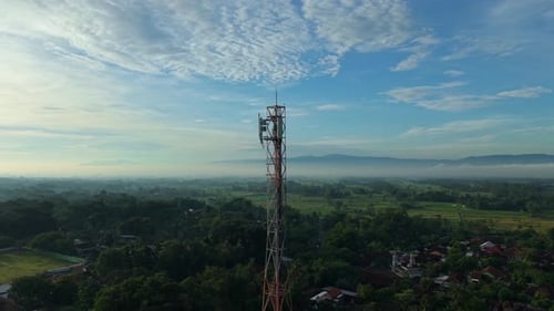 Aerial view of a telecommunications tower, Indonesia.