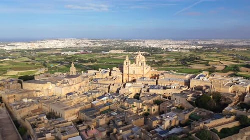 Picturesque View Of The Ancient Architecture of Mdina City In Malta - aerial shot