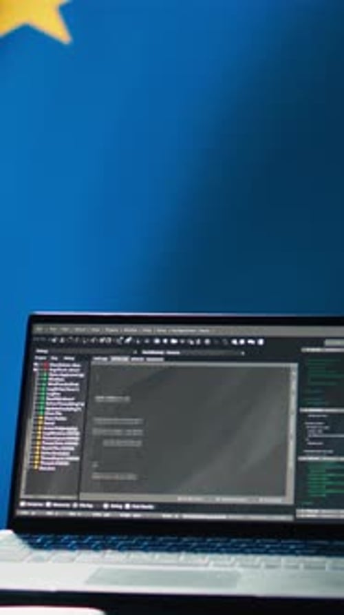 Vertical Video European Union Intelligence Agency Using Laptop to Protect Against Propaganda