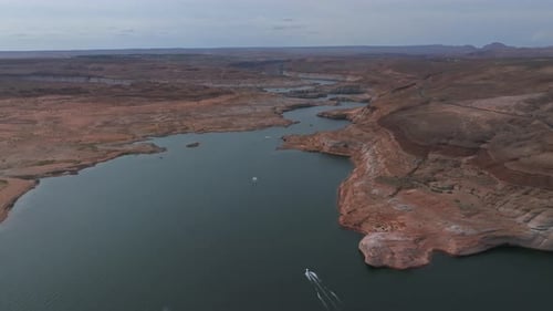 Aerial Top View of Lake Powell and Glen Canyon in Arizona