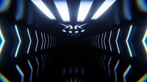 White Neon Dark Infinity Corridor Background Vj Loop I 4K