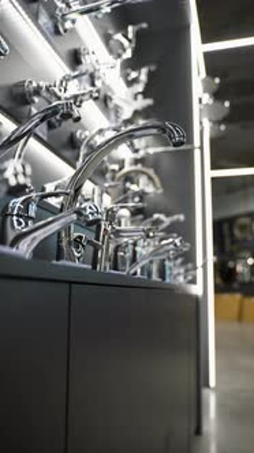 Exhibition Showcase in Store with Faucets for the Kitchen and Bathroom Vertical Video