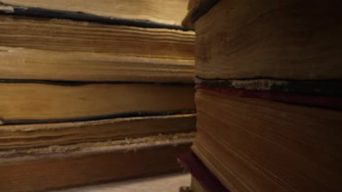 Old Books in Antique Shop or Abandoned Library Macro Footage Bookstore in Vintage Style Literature