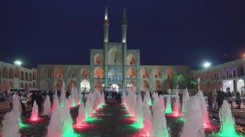 Night view of the Amir Chakhmaq Complex in Yazd, Iran
