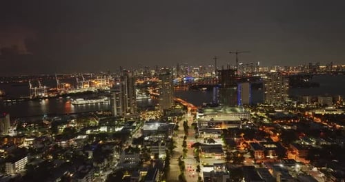Night Downtown Miami Miami Skyline Panorama Aerial View of Miami Beach Downtown Florida Urban