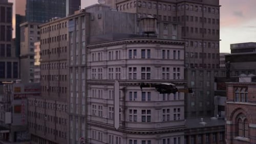 Police Drone Flying Over City Street Intersection
