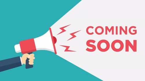 mão animada segurando megafone com texto em breve