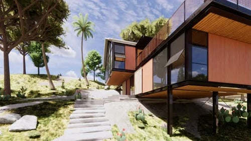 Modern Architectural House Walkthrough in Desert Landscape
