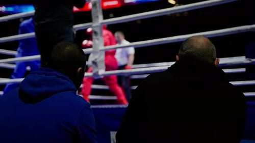 Coaches Cheer for Their Friends in the Ring Two Men Watch the Fight Near the Ring