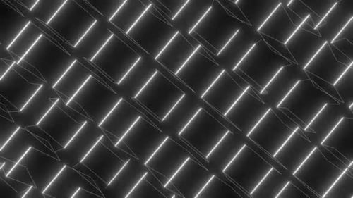 Des cubes lumineux dynamiques s'animent dans un espace numérique abstrait