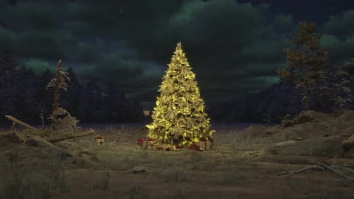 Christmas Tree In Snowy Forest | Cinematic Holiday Background